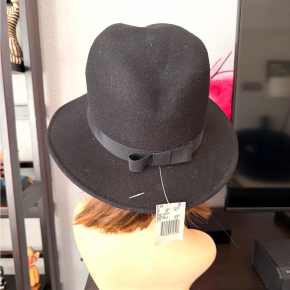 Vintage Black Wool Fedora Hat with Scarf - Picture 4 of 8